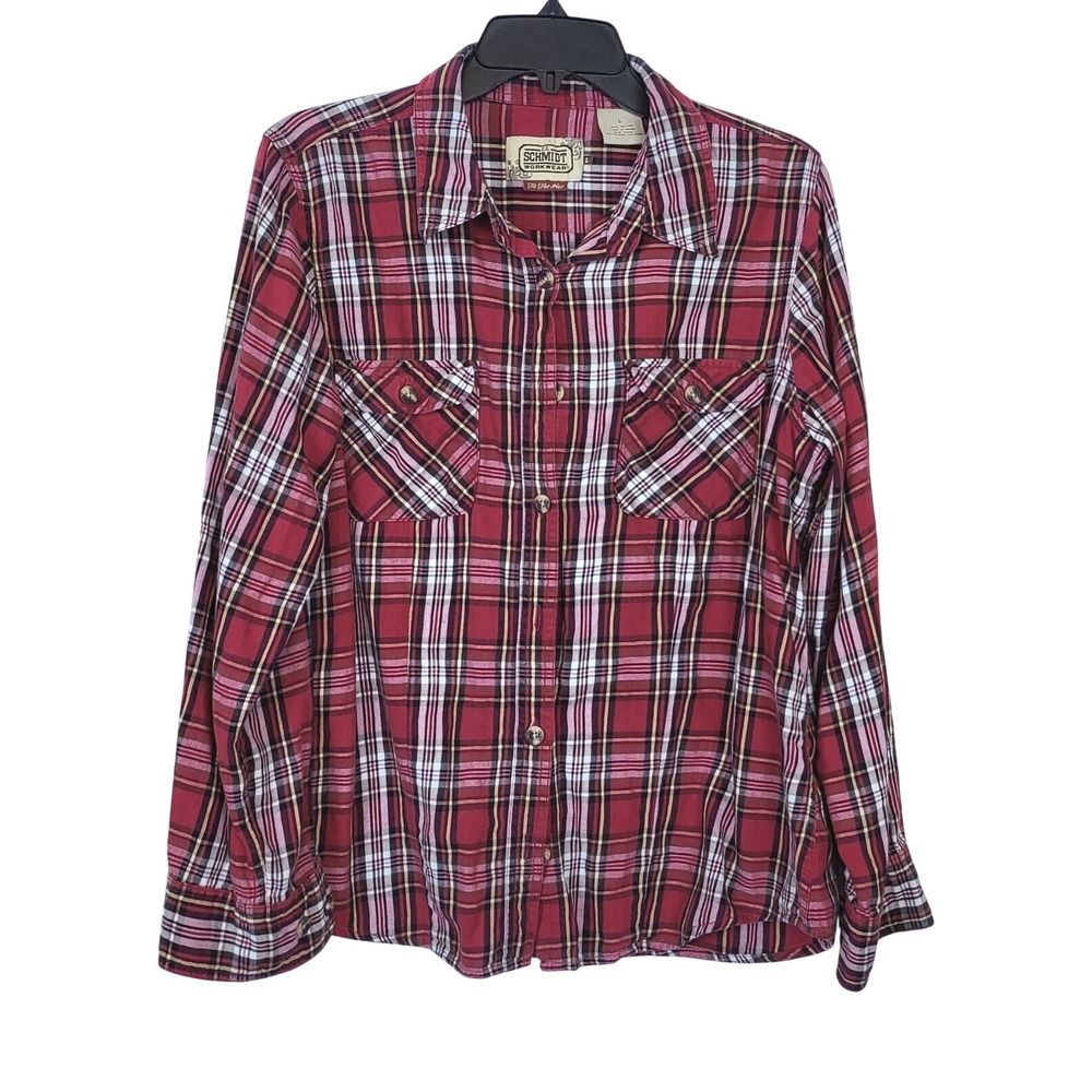 C.E. Schmidt‎ Workwear Women's Red Plaid Flannel Western Button Down Shirt Large